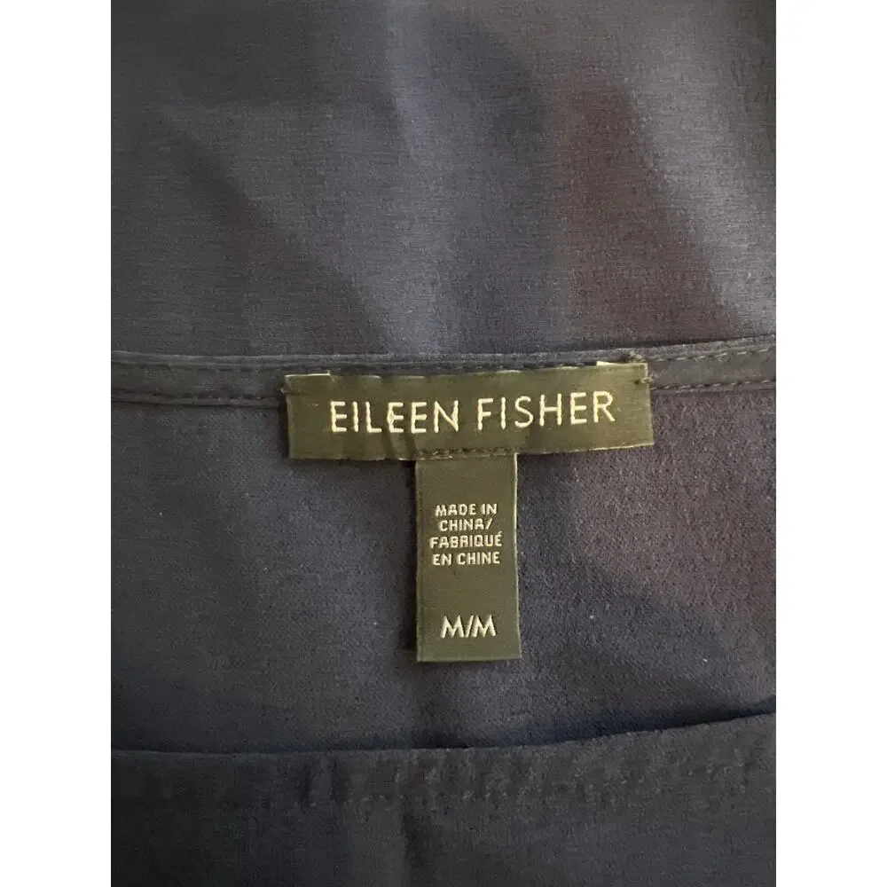 Eileen Fisher Silk Georgette Tank Top Medium Crepe Bateau Neck Blue Blouse Shirt